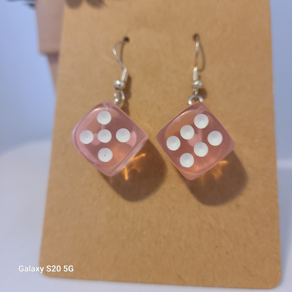 Handmade‎ Pink Dice Dangle Earrings Fun Novelty Jewelry for Women NEW Gifts